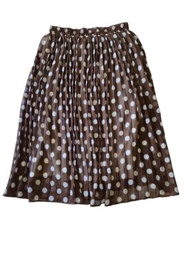 Her Destiny Polka Dot Pleated Midi Skirt Brown White Flowy Women’s M